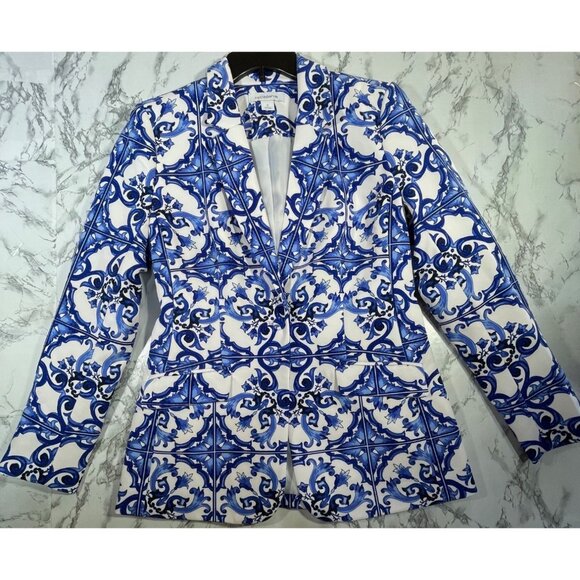 Liz Claiborne Womens Classic Fit Blazer Blue & White Size Small - Picture 1 of 8